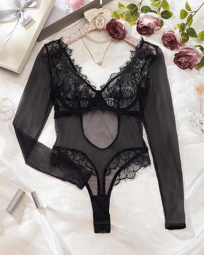 Long Sleeve Half Corset Bodysuit