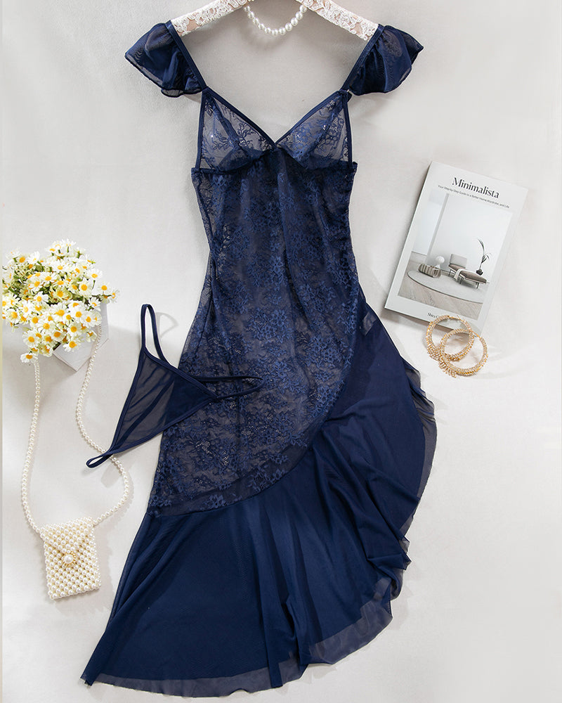 Irregular Slit Lace See-through Nightdress