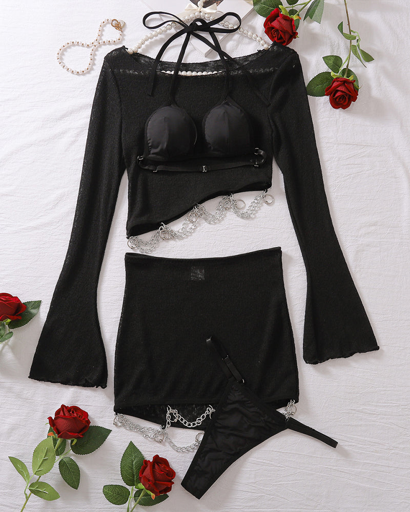 Chain Sheer Mesh vacation Four Piece Set