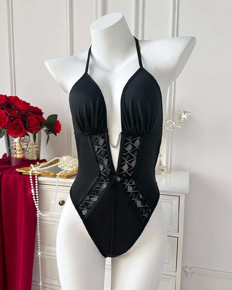Halter-neck deep V-neck Bodysuit