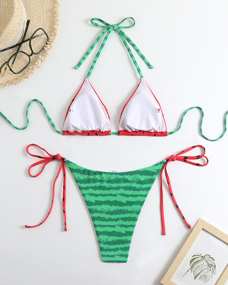 Red Polka Dot Triangle Top & Striped Side Tie Panty