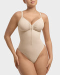 Seamless Zipper Front Shaping Thong Bodysuit