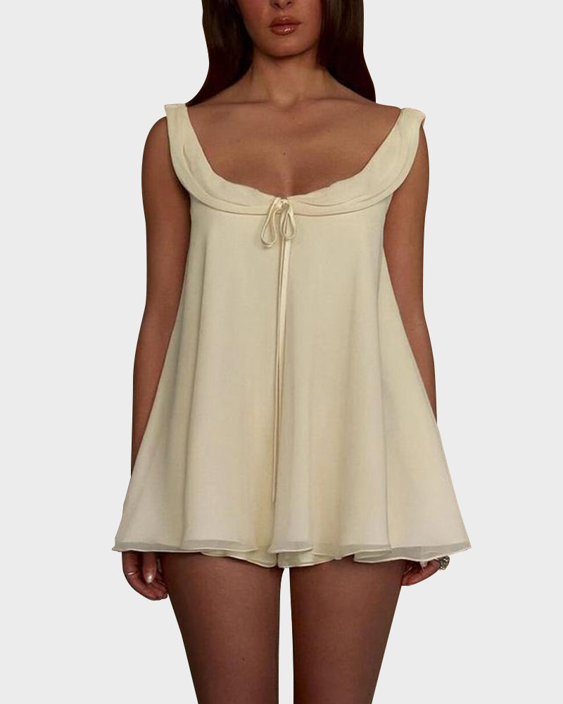 Sexy Backless Princess Neck A-Line Top & Mini Shorts Set