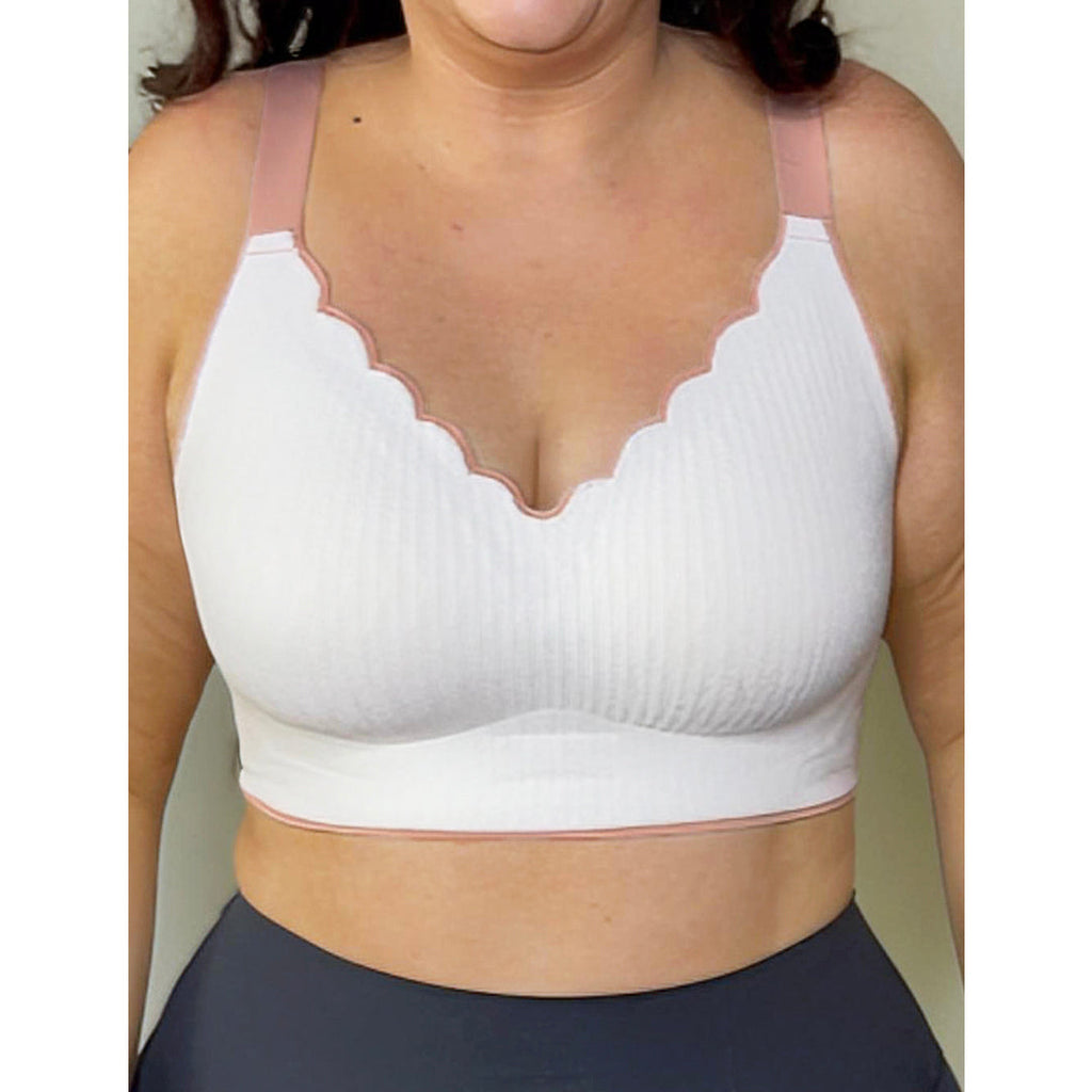 Sharon Two-Tone Scalloped Neckline Embossed Lace Bra Up to Size 44"