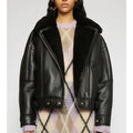 Shearling aviator black fur Leather jacket