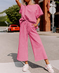 Textured Knit Two-Piece Lounge Set with Drawstring Waist