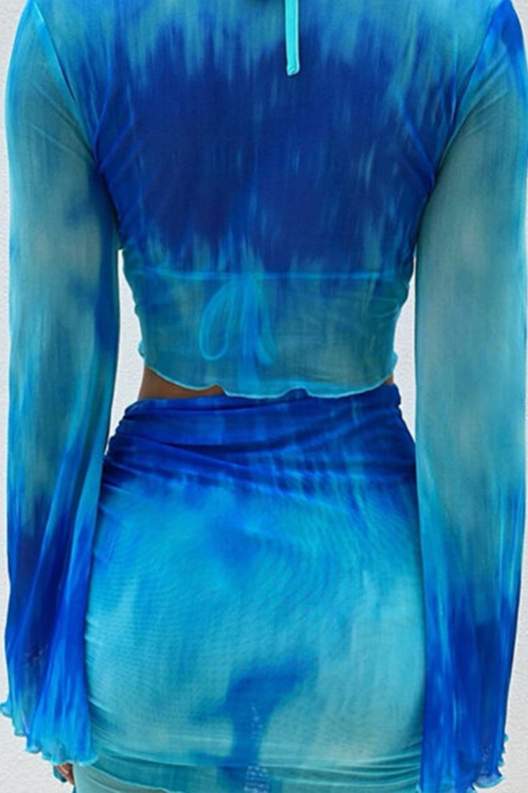 Women 2 Pieces Bikini Top & Skirt Set (Blue)