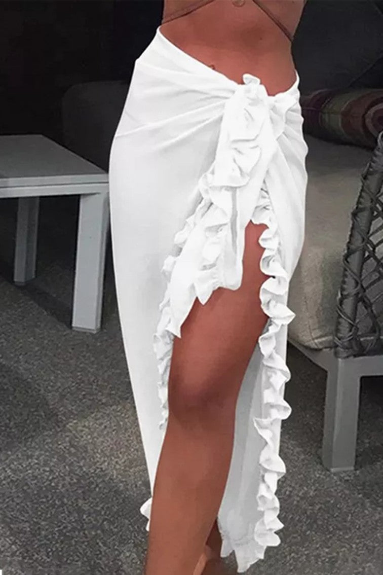 Women's Chiffon Swimsuit Cover Ups Fashion Sarong Bikini Wrap Skirt White