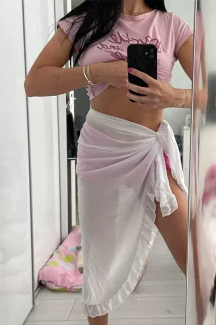 Women's Chiffon Swimsuit Cover Ups Fashion Sarong Bikini Wrap Skirt White