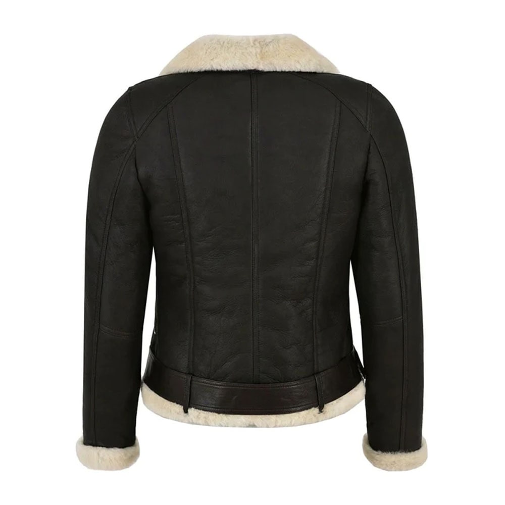 Women Genuine Leather Faux Fur Shearling Biker Jacket
