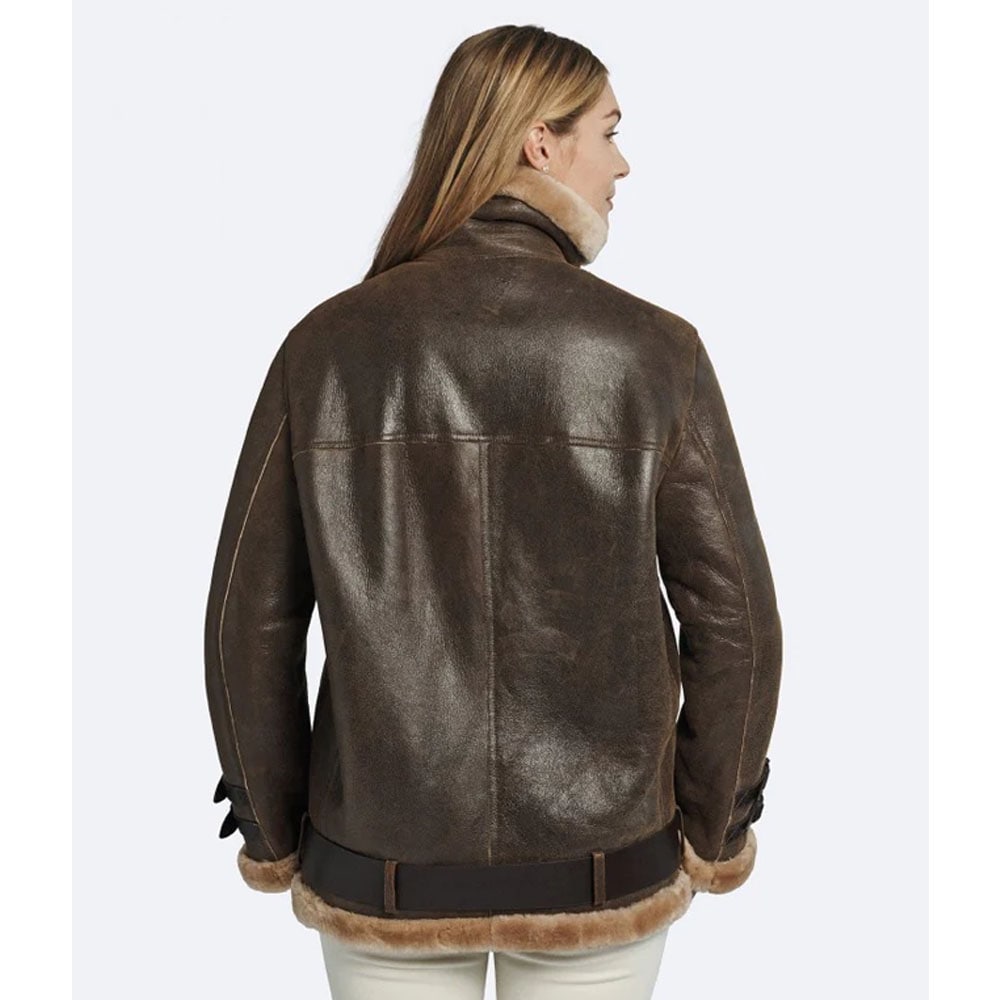 Women’s Oversized Brown Shearling Leather Jacket