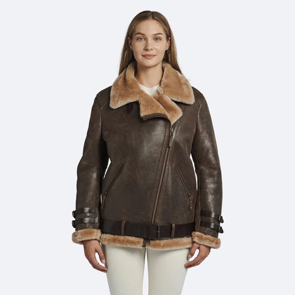 Women’s Oversized Brown Shearling Leather Jacket