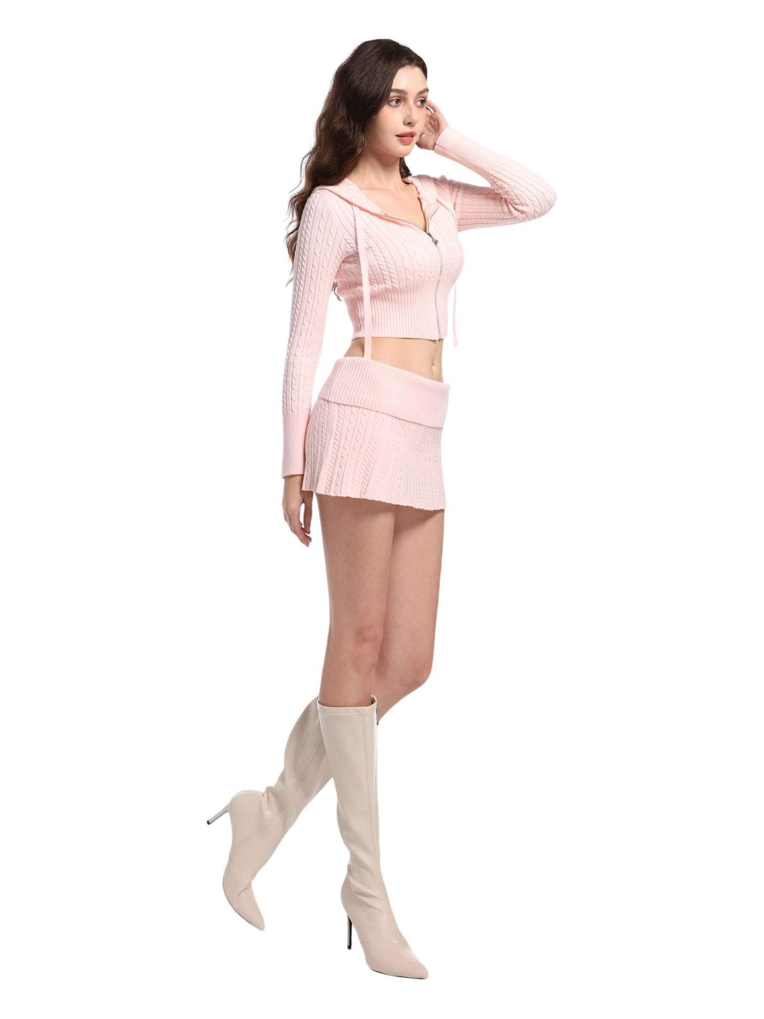 Strawberry Milk Cable Knit Set (Pink)
