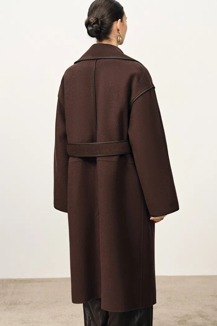Vesta Hem Tie Lapel Wool Coat in Double-Face Merino Wool