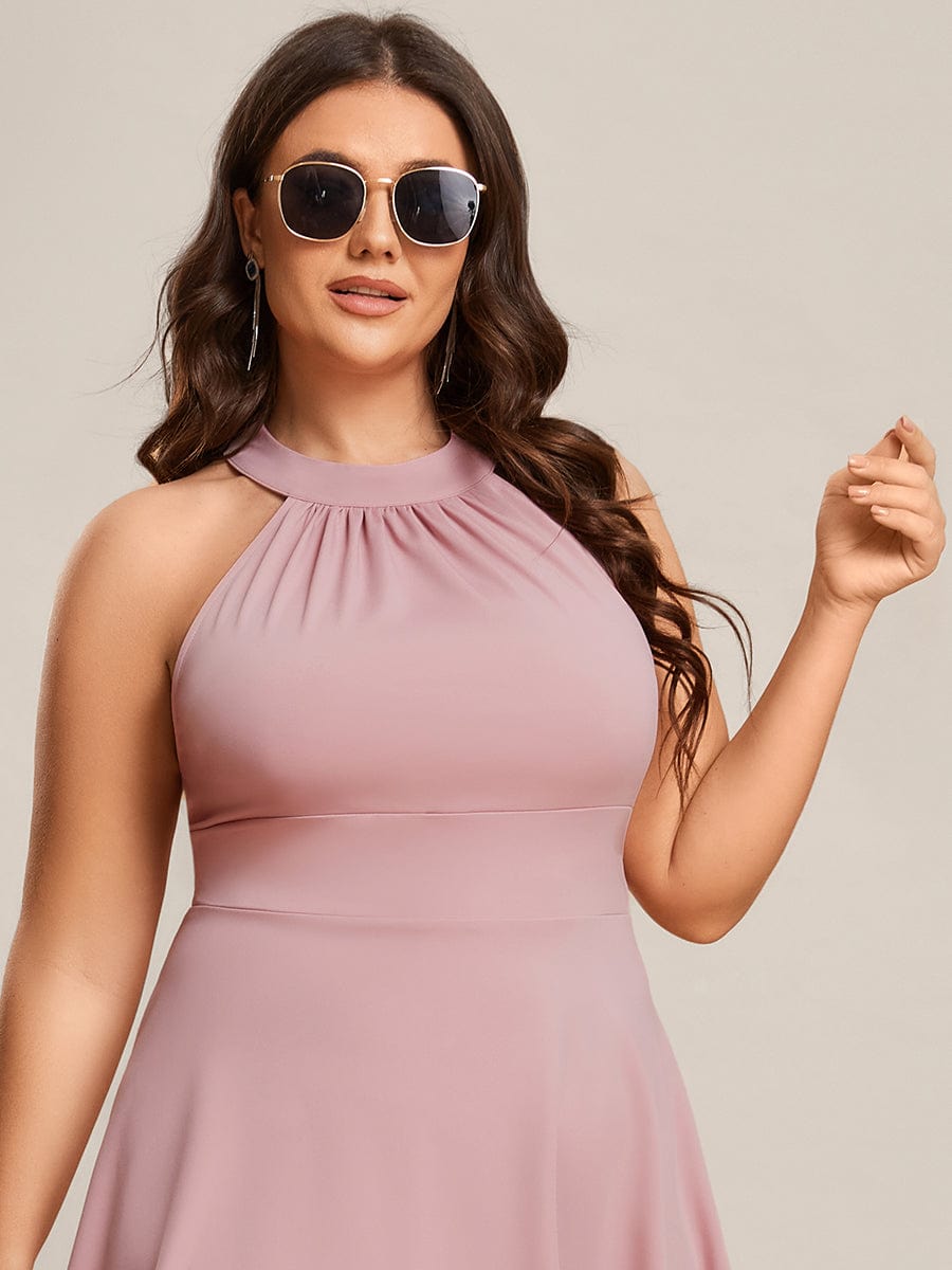 Chic Halterneck Knee-Length Wedding Guest Dress