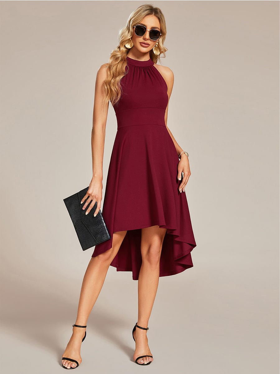 Chic Halterneck Knee-Length Wedding Guest Dress