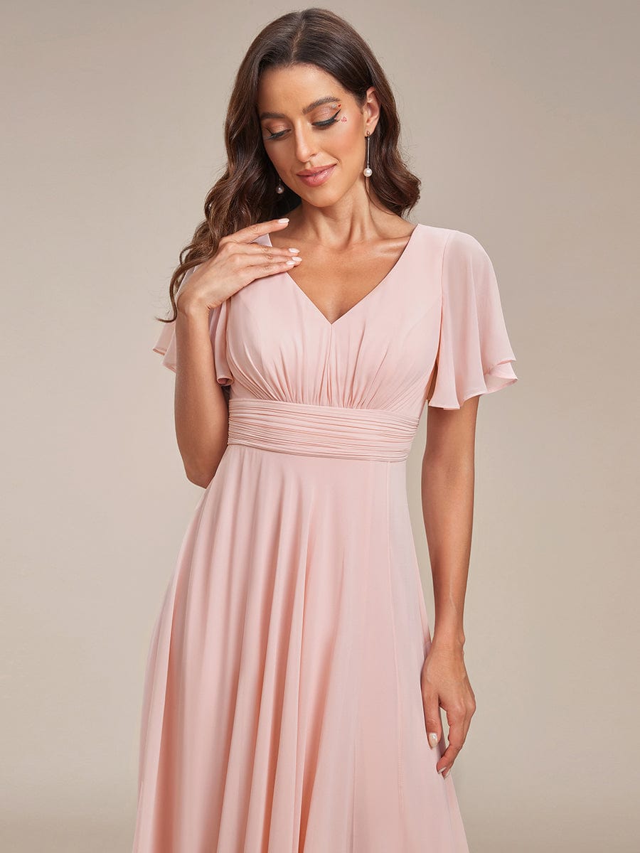 Chiffon Evening Dress with Ruffles Sleeve and Lotus Leaf High Slit