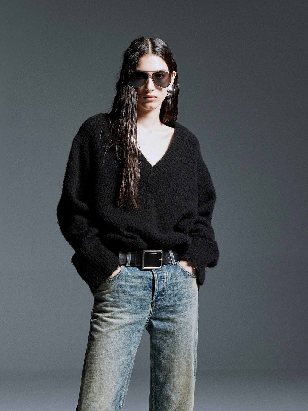 V-neck Distressed Sweater