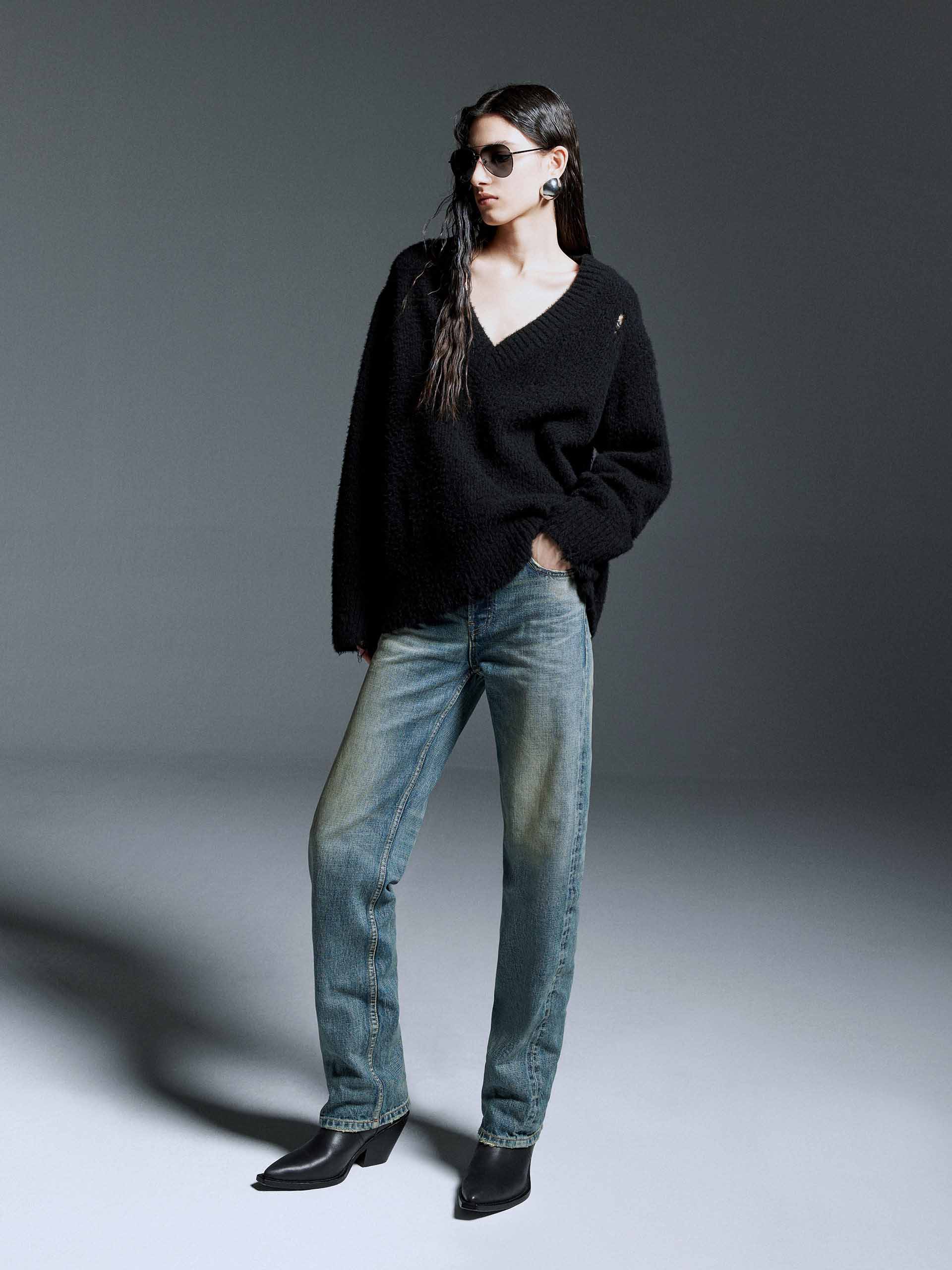 V-neck Distressed Sweater