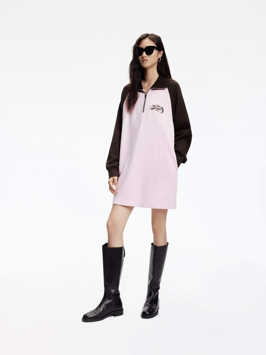 Contrast Polo Collar Mini Dress