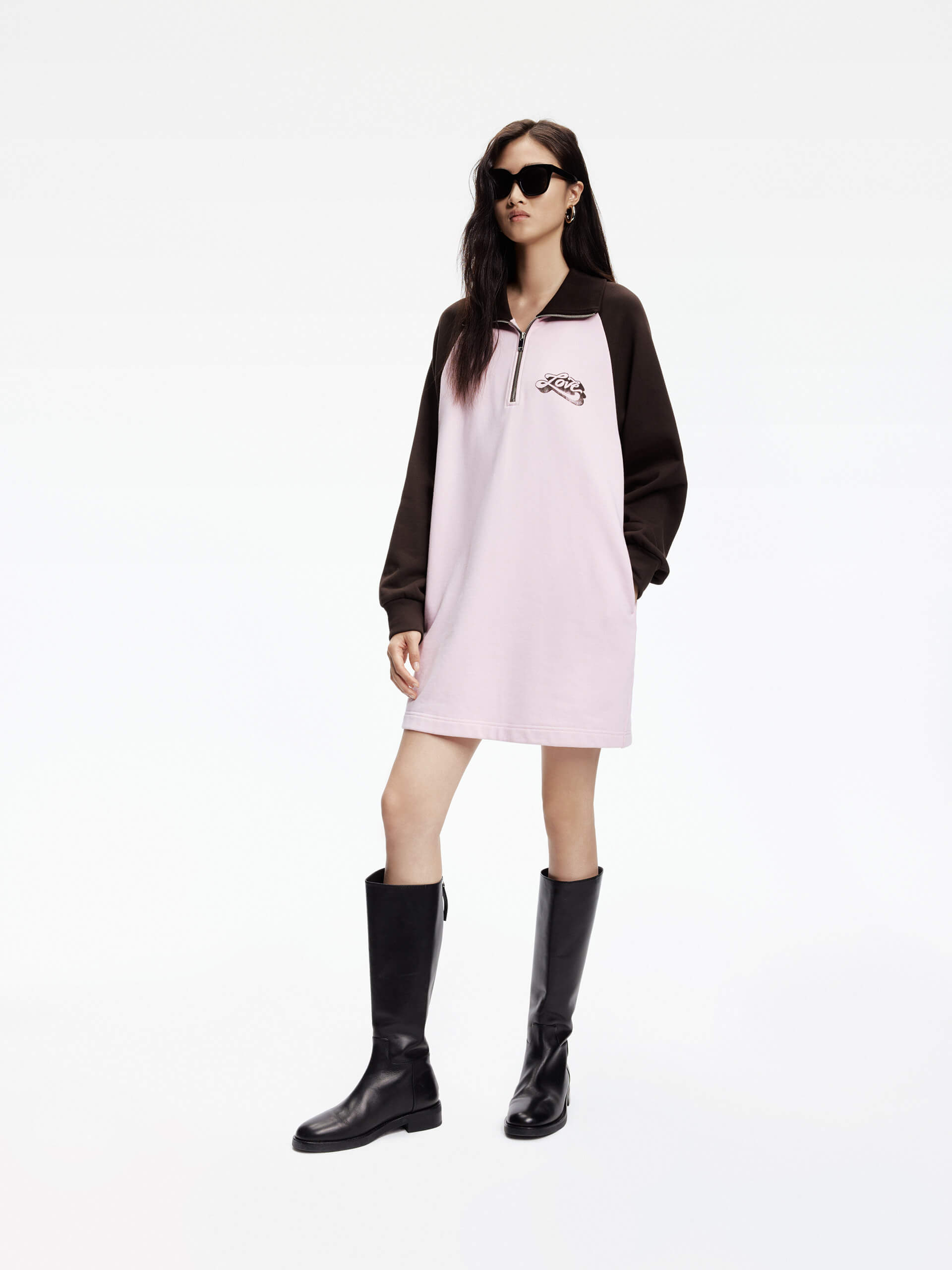 Contrast Polo Collar Mini Dress