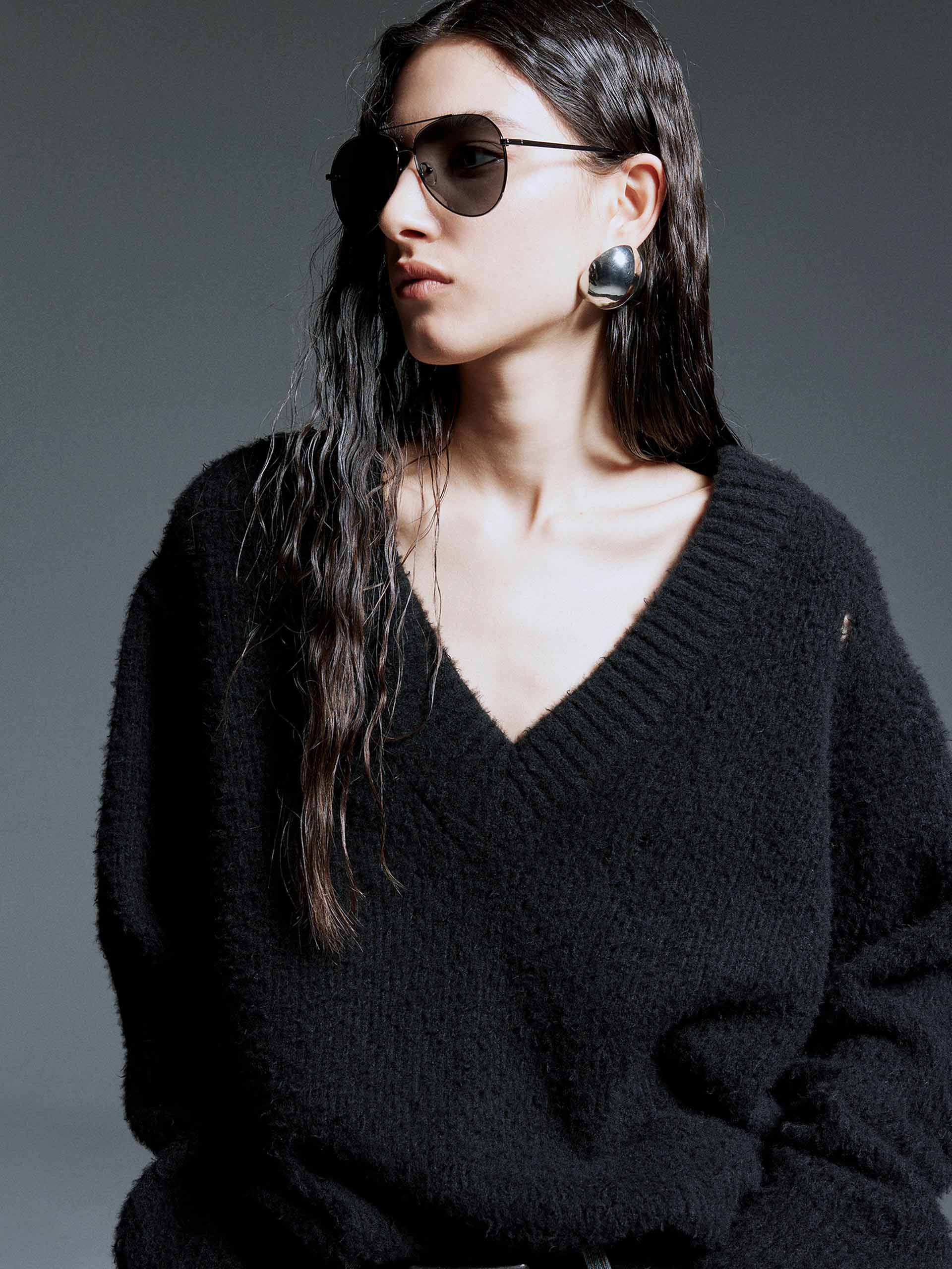 V-neck Distressed Sweater