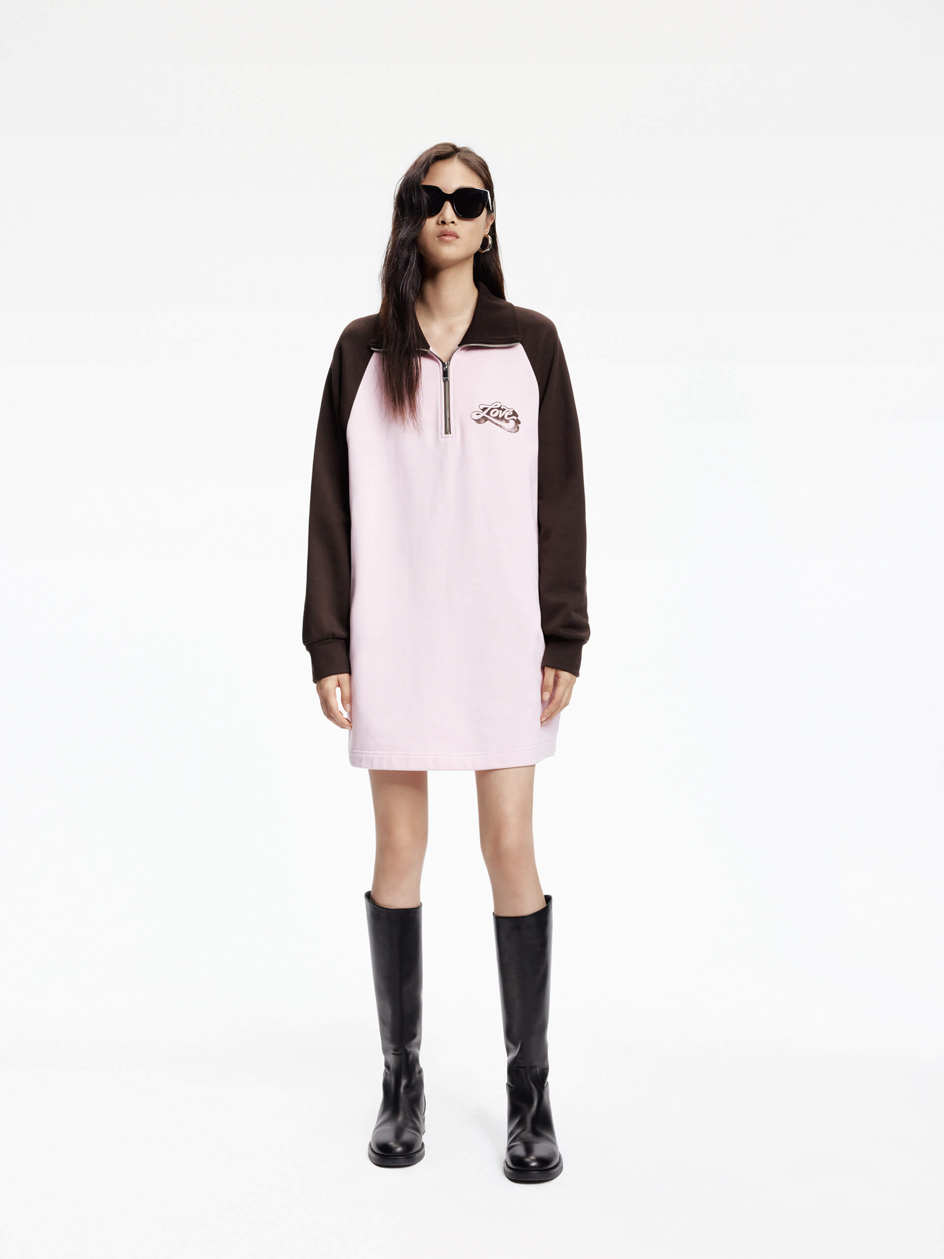 Contrast Polo Collar Mini Dress
