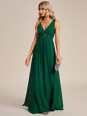 Elegant Floral Applique Sleeveless Chiffon Formal Gown