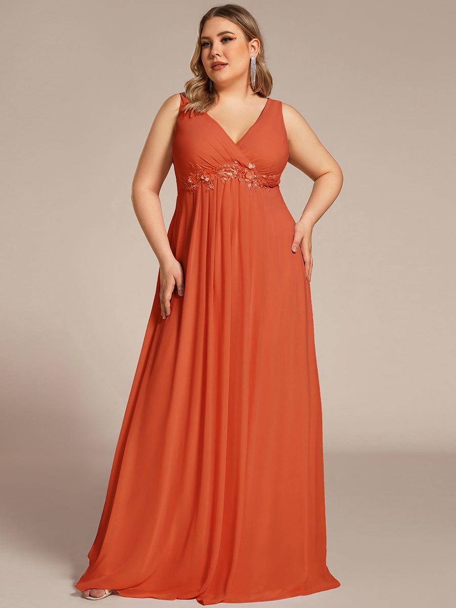 Elegant Floral Applique Sleeveless Chiffon Formal Gown