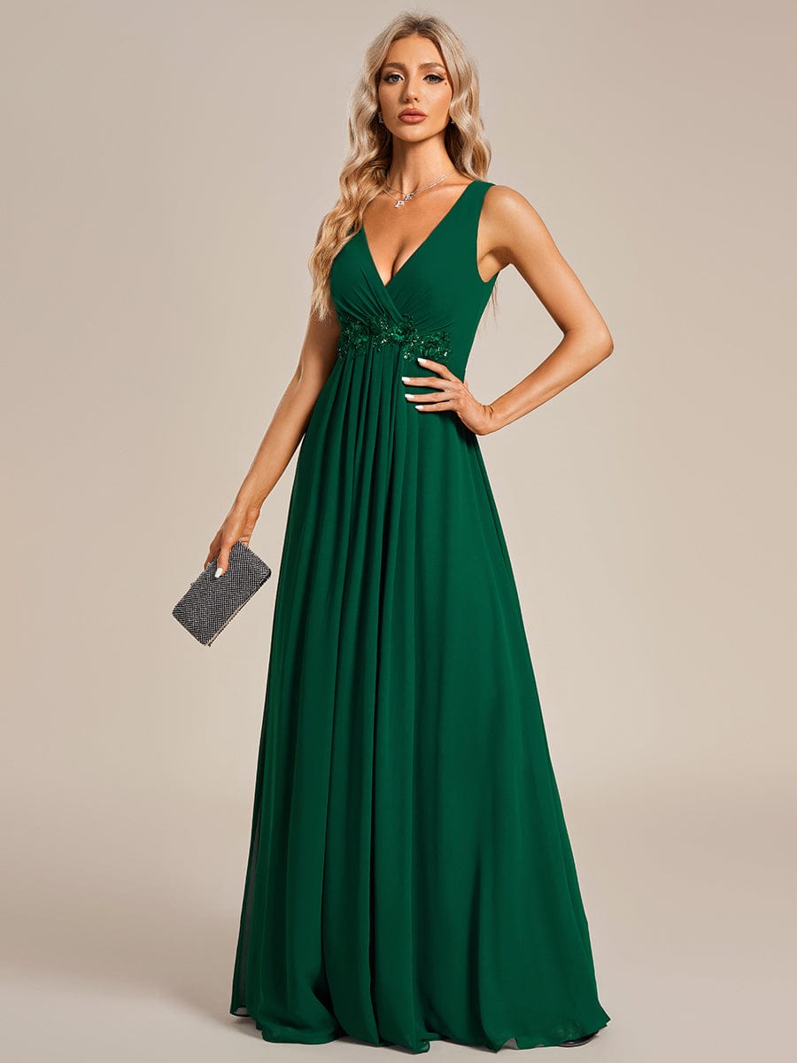 Elegant Floral Applique Sleeveless Chiffon Formal Gown