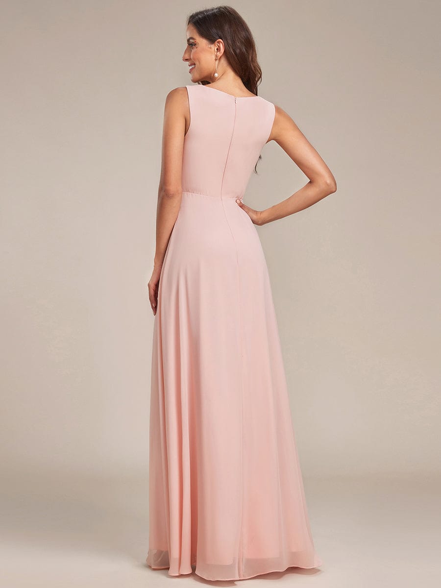 Elegant Floral Applique Sleeveless Chiffon Formal Gown