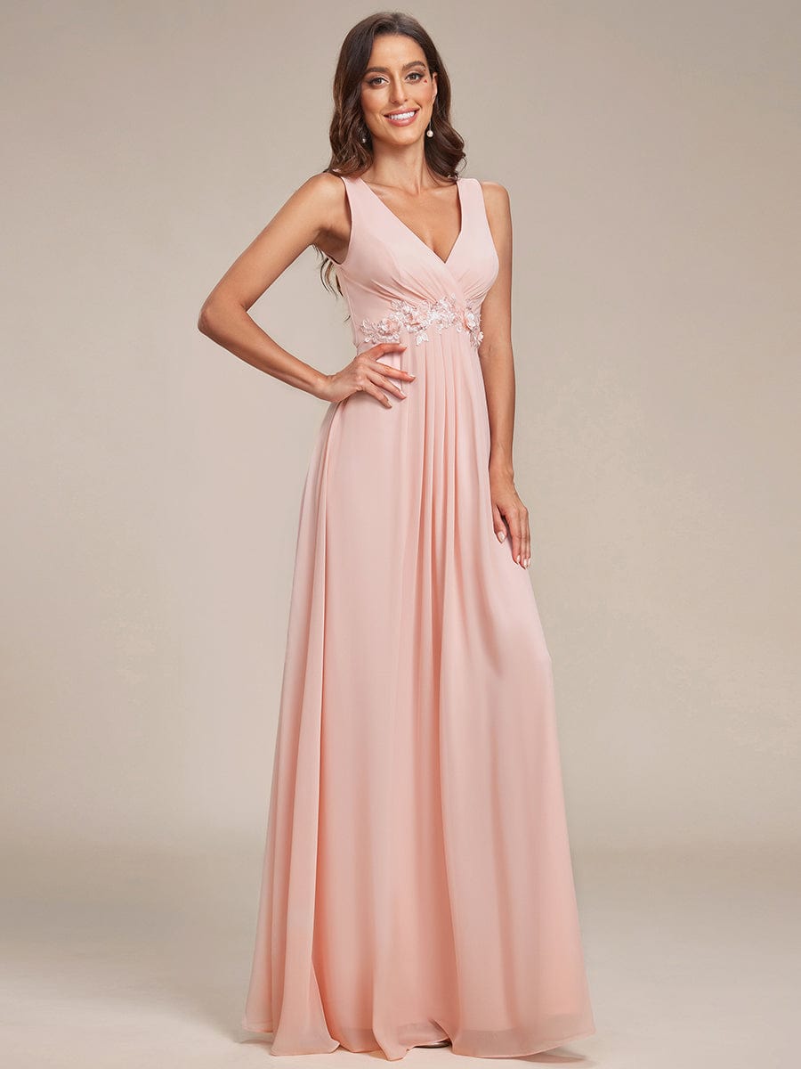 Elegant Floral Applique Sleeveless Chiffon Formal Gown