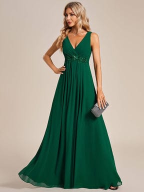 Elegant Floral Applique Sleeveless Chiffon Formal Gown