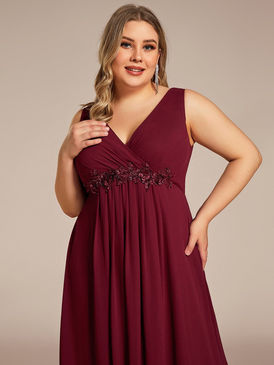 Elegant Floral Applique Sleeveless Chiffon Formal Gown