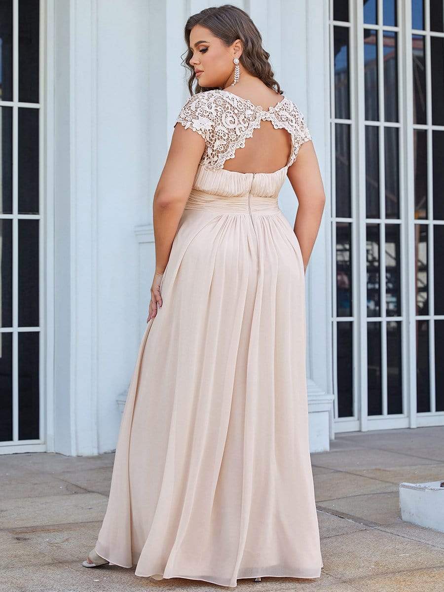 Elegant Lace Cap Sleeve Plus Size Bridesmaid Gown