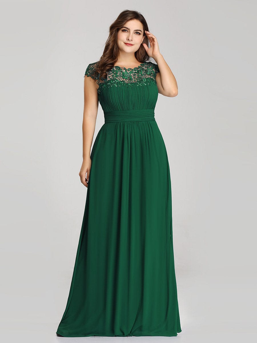 Elegant Lace Cap Sleeve Plus Size Bridesmaid Gown