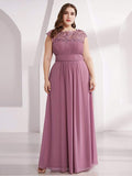 Elegant Lace Cap Sleeve Plus Size Bridesmaid Gown