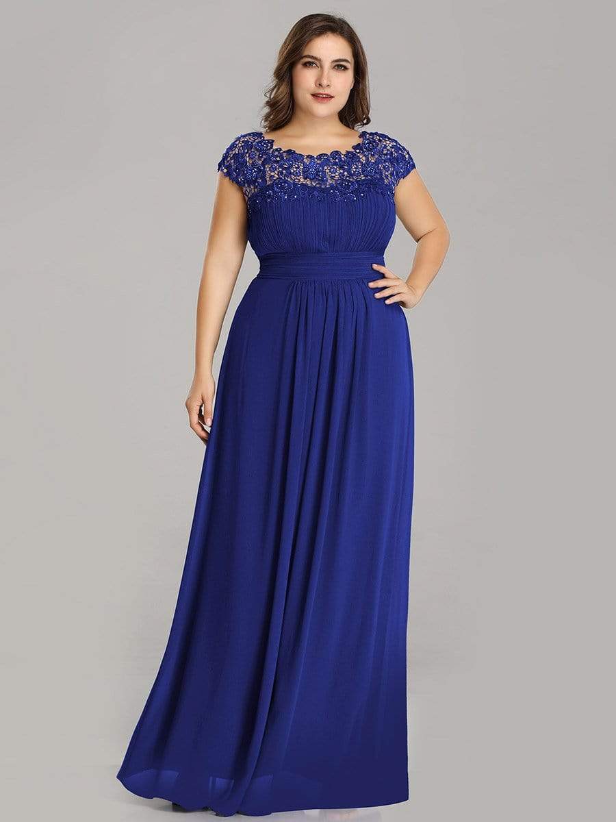 Elegant Lace Cap Sleeve Plus Size Bridesmaid Gown