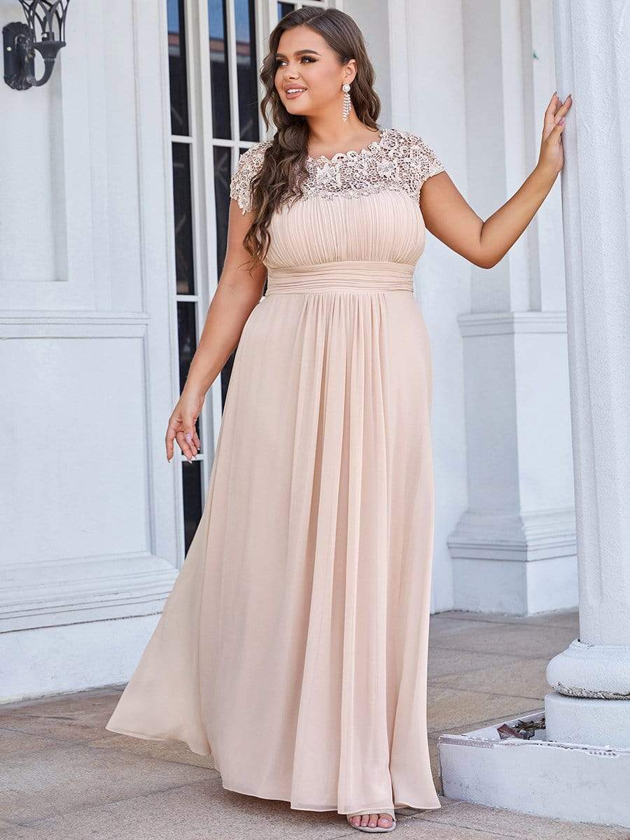 Elegant Lace Cap Sleeve Plus Size Bridesmaid Gown