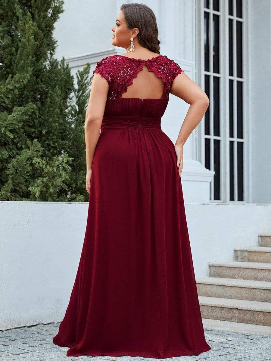 Elegant Lace Cap Sleeve Plus Size Bridesmaid Gown
