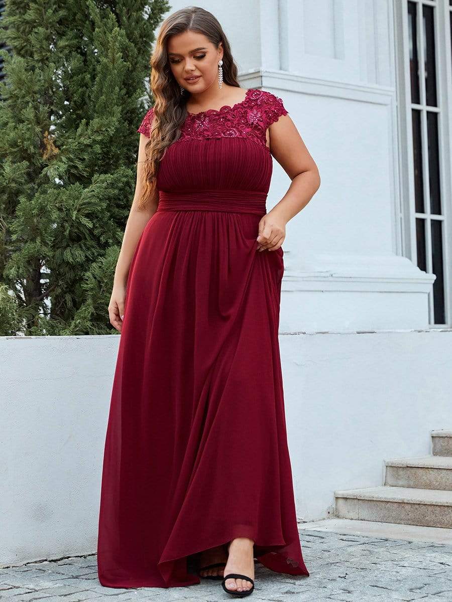 Elegant Lace Cap Sleeve Plus Size Bridesmaid Gown