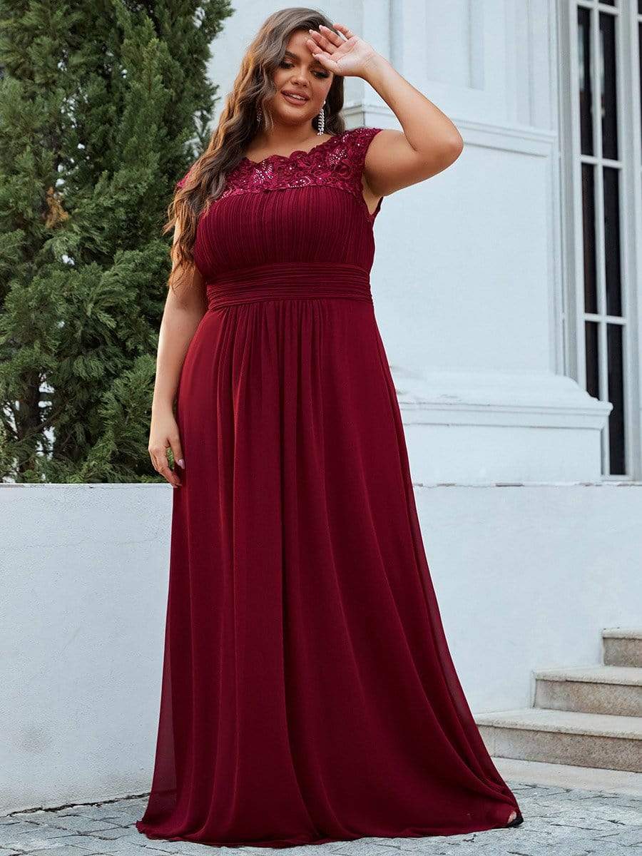 Elegant Lace Cap Sleeve Plus Size Bridesmaid Gown