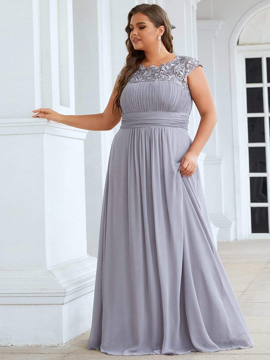 Elegant Lace Cap Sleeve Plus Size Bridesmaid Gown