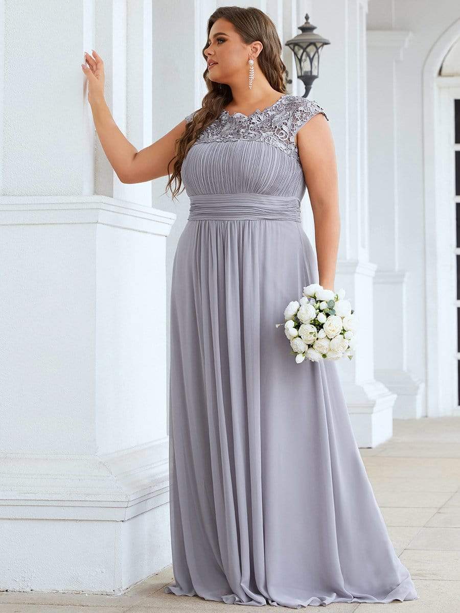 Elegant Lace Cap Sleeve Plus Size Bridesmaid Gown
