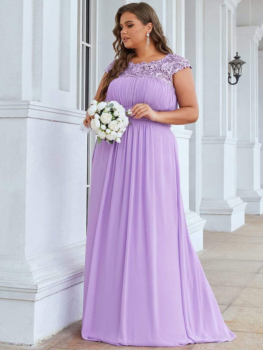 Elegant Lace Cap Sleeve Plus Size Bridesmaid Gown