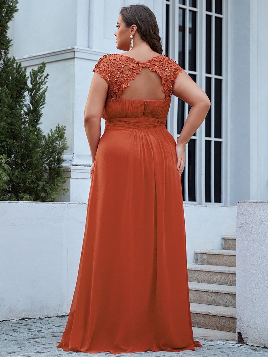 Elegant Lace Cap Sleeve Plus Size Bridesmaid Gown