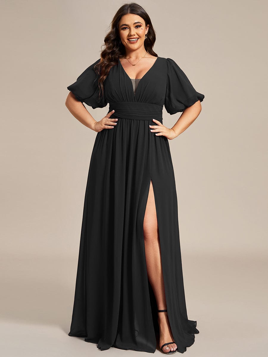 Elegant Plus Size Chiffon Evening Gown with Front Slit