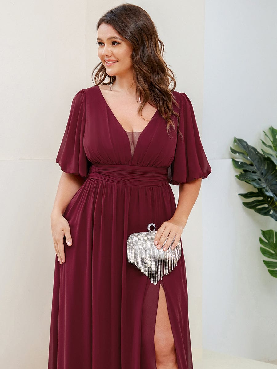 Elegant Plus Size Chiffon Evening Gown with Front Slit