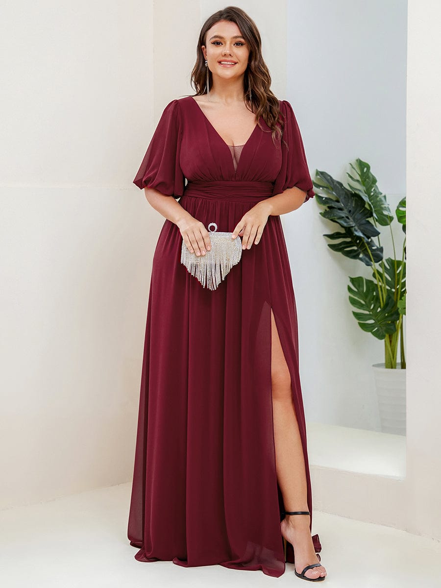 Elegant Plus Size Chiffon Evening Gown with Front Slit