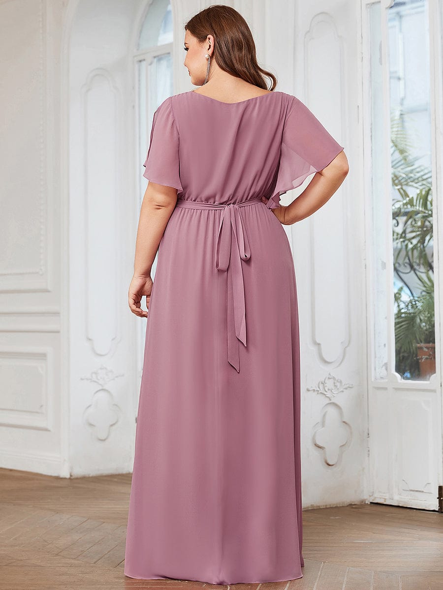 Elegant Plus Size Evening Dress with Pleated Chiffon Waist Tie